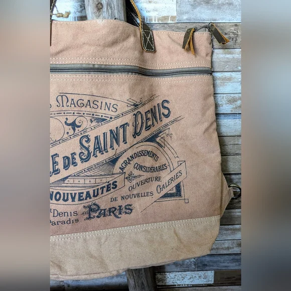 NWT Clea Ray Canvas Slip Strap Left Or Right Paris Bag With Leather Handles - Picture 5 of 14